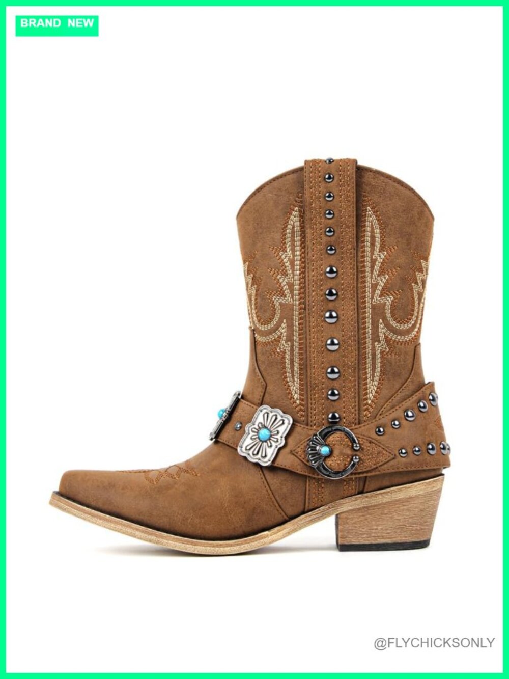 Western Ankle Boots Faux Leather Embroidery Pointed Toe Pull-On